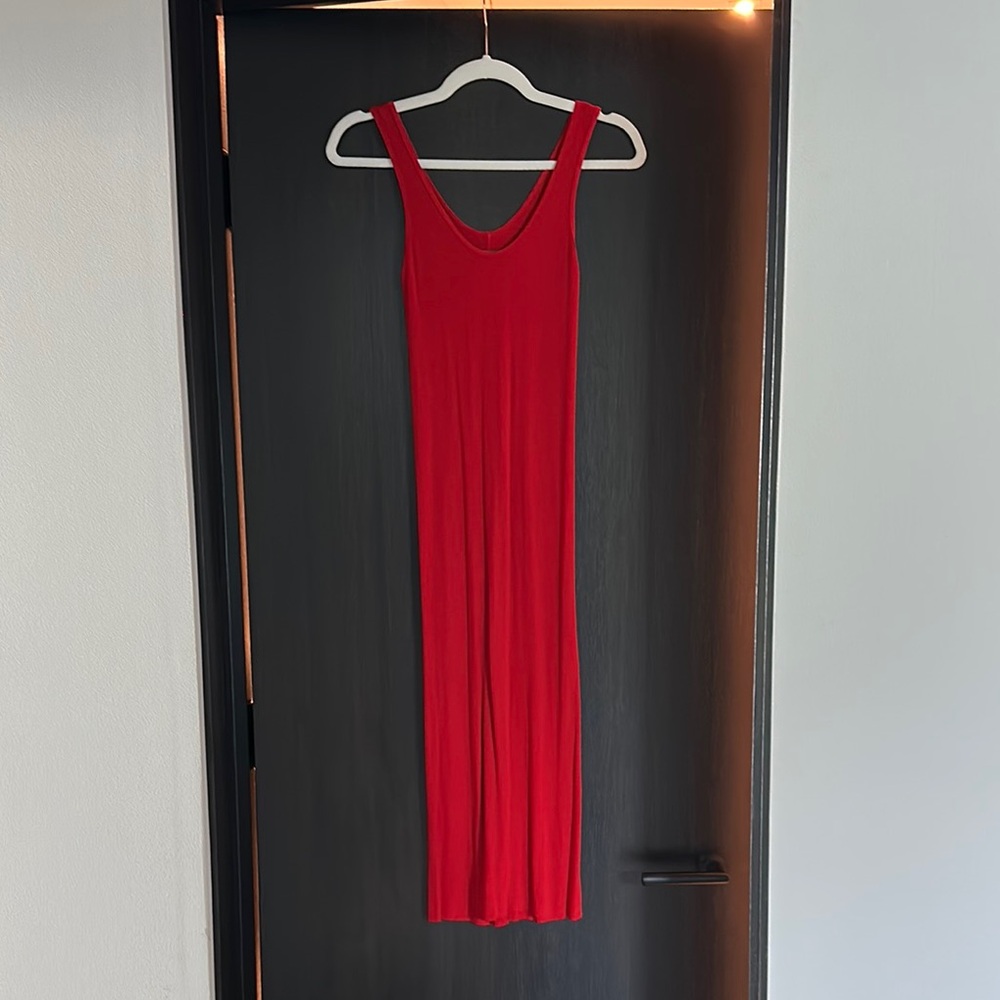 Enza Costa Ribbed Midi Tank Dress, Red, XS